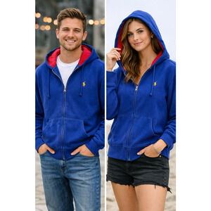 Polo Ralph Lauren Pony Logo Blue Zip Hoodie Sporty Youth XL 18-20 Fits Adult M/L
